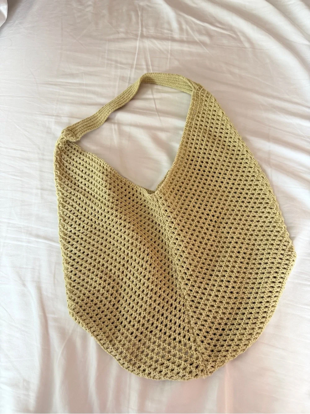Handmade Crochet Shoulder Bag in Light Olive Green